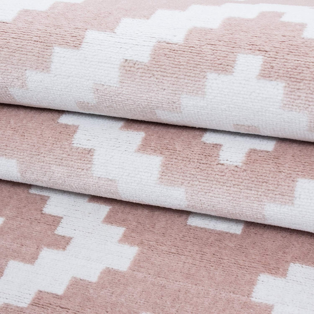 HomebyHome Teppich Wohnzimmer 80x300 cm Läufer Flurteppich Küche Rosa und Weiss Moderne Skandinavisc