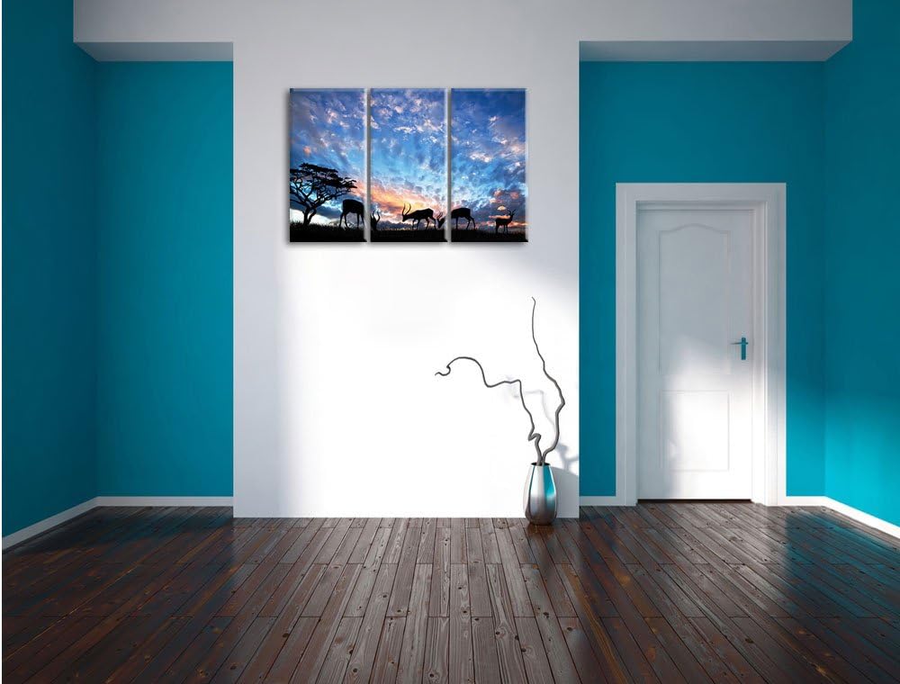 Pixxprint Tiere in der freien Natur am Abend 3-Teiler Leinwandbild 120x80 Bild auf Leinwand