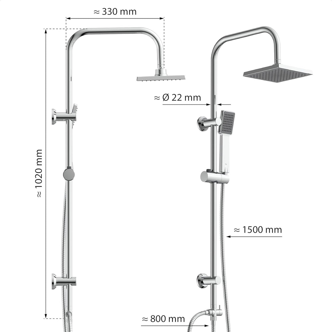 EISL EASY ENERGY Duschset, Duschsäule 2 in 1 mit grosser Regendusche (176 x 176 mm) und Handbrause,