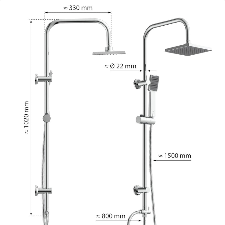 EISL EASY ENERGY Duschset, Duschsäule 2 in 1 mit grosser Regendusche (176 x 176 mm) und Handbrause,