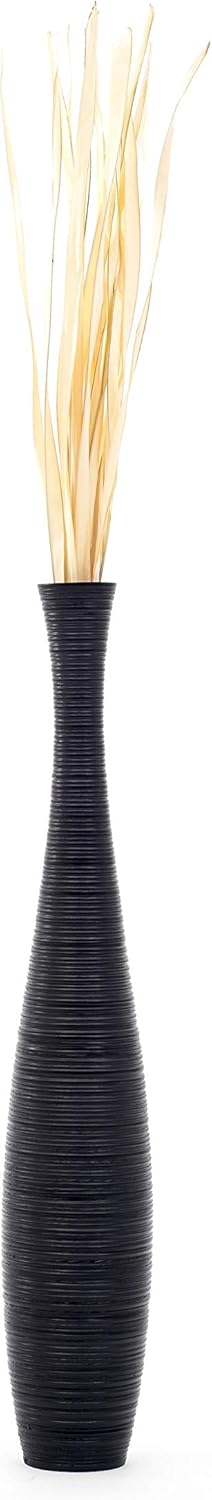 Leewadee Grosse Bodenvase für Dekozweige hohe Standvase Design Holzvase, Holz, 90 cm, Schwarz 90 cm