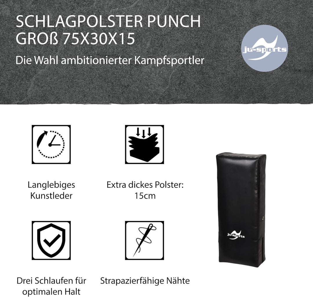Ju-Sports Schlagpolster Kampfsport Punch gross 75 x 30 x 15cm - Gerade Pratzen Kickboxen & Taekwondo