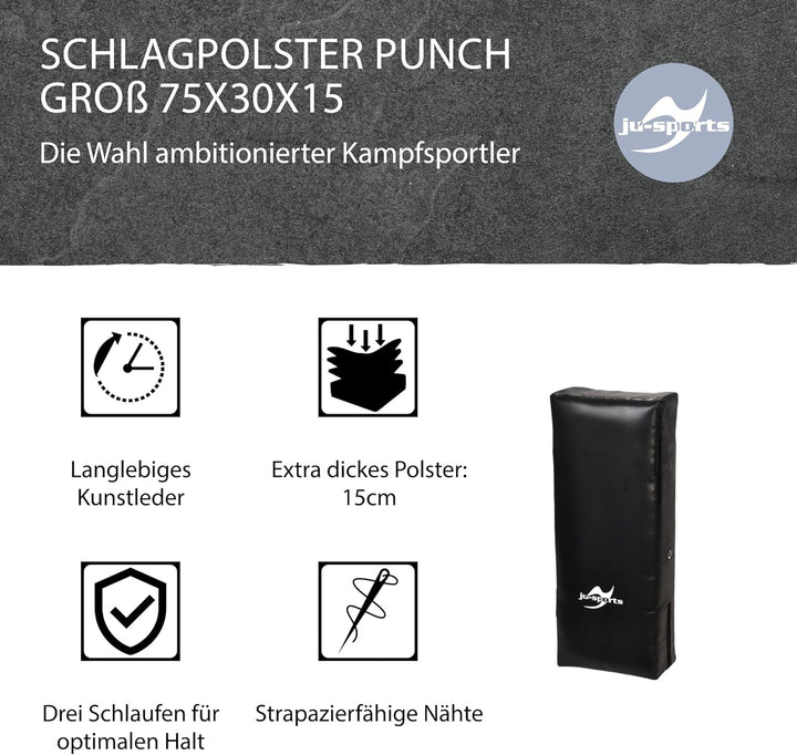 Ju-Sports Schlagpolster Kampfsport Punch gross 75 x 30 x 15cm - Gerade Pratzen Kickboxen & Taekwondo