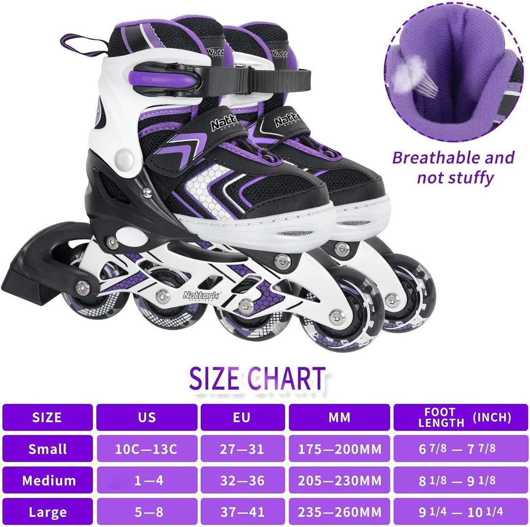 Nattork Inliner für Kinder Verstellbare Inline Skates, 4 Grössen Kinder Inline Roller Skates mit Bel