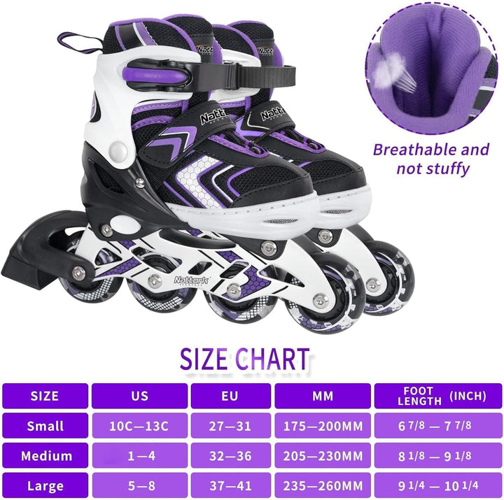 Nattork Inliner für Kinder Verstellbare Inline Skates, 4 Grössen Kinder Inline Roller Skates mit Bel
