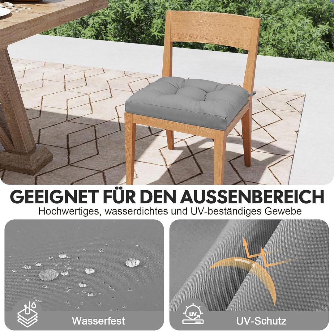 2er Set Sitzkissen Outdoor wasserdicht 40x40x8 cm – UV-beständige Polster für Gartenstühle, Terrasse