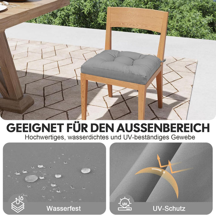 2er Set Sitzkissen Outdoor wasserdicht 40x40x8 cm – UV-beständige Polster für Gartenstühle, Terrasse