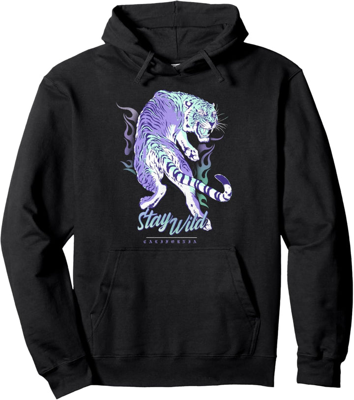 Stay Wild California Tiger Flames Pullover Hoodie