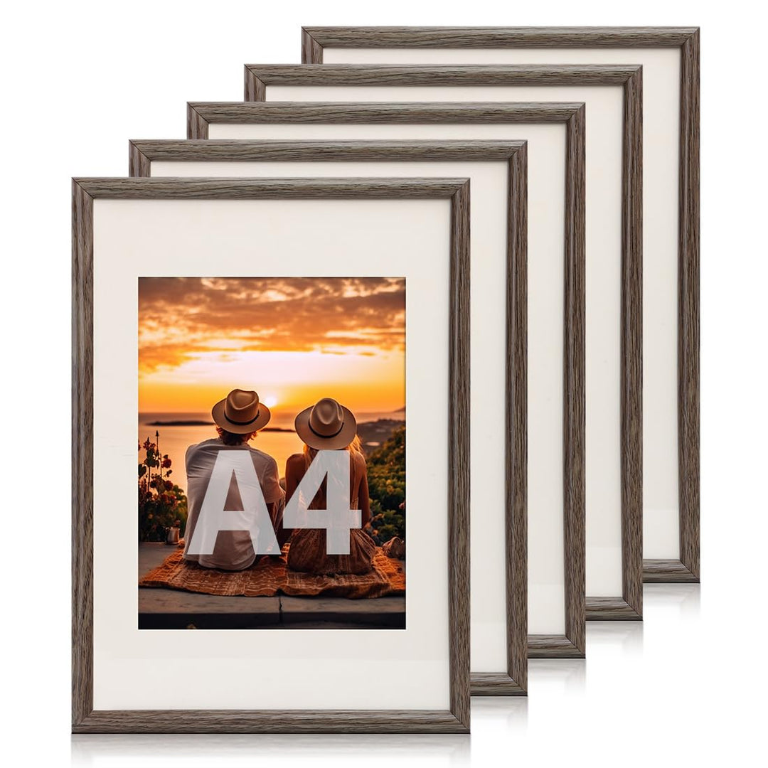 5er Bilderrahmen A4, PVC Bilderrahmen DIN A4 21 x 29,7 cm mit Passepartouts für 15x20 cm Fotos Fotor