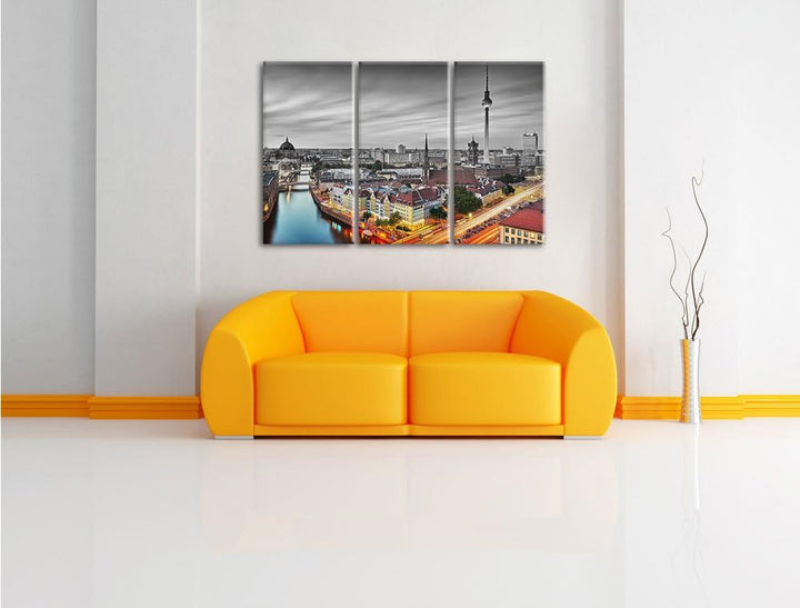Pixxprint Berlin City Panorama als Leinwandbild/Grösse: 3 Teilig (120x80) cm/Wandbild/Kunstdruck/fer