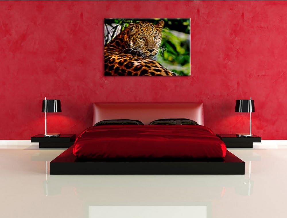 aufmerksamer Leopard im Schatten Deluxe Format: 100x70 cm auf Leinwand, XXL riesige Bilder fertig ge