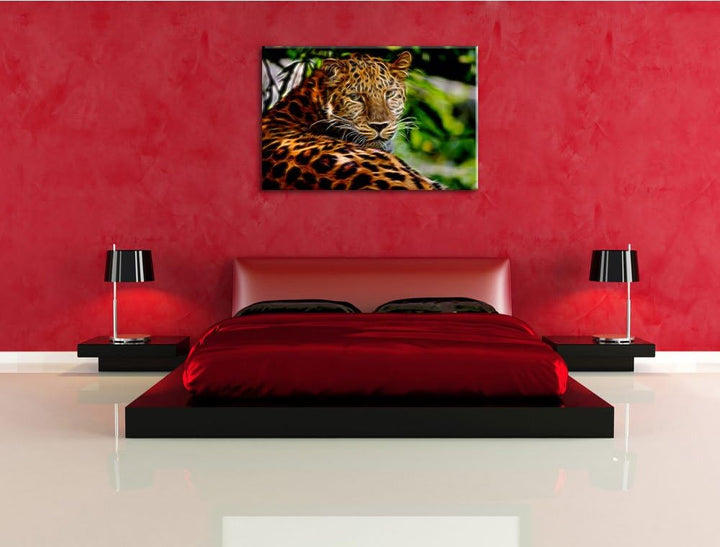 aufmerksamer Leopard im Schatten Deluxe Format: 100x70 cm auf Leinwand, XXL riesige Bilder fertig ge