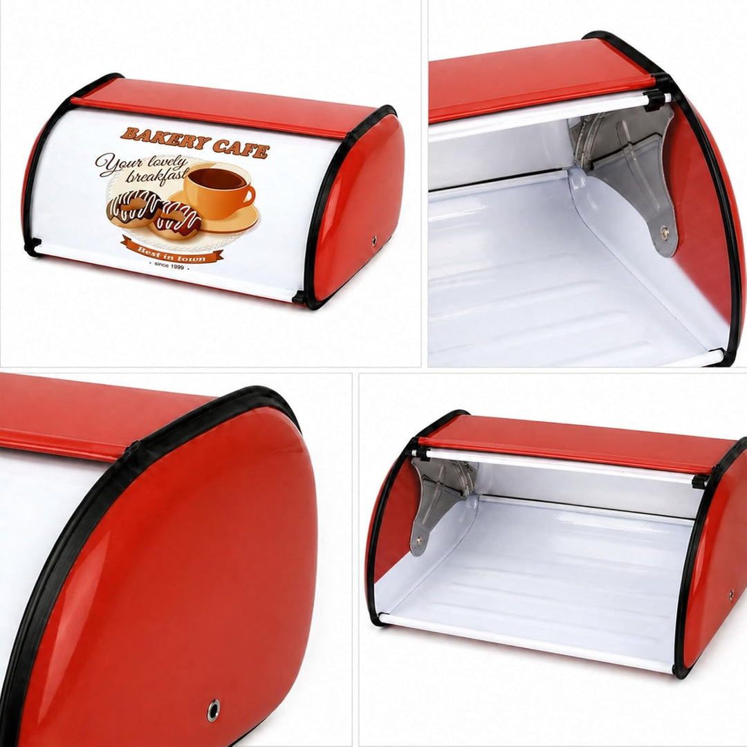 Brotkasten Edelstahl Metall mit Deckel, Brotbox Brotaufbewahrung für Küche, Bread Box Retro Design W