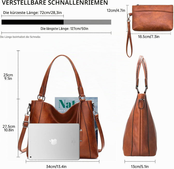 Long Keeper Handtasche Damen Gross - Tote Bag Shopper Damen Leder Umhängetasche Damen Schultertasche