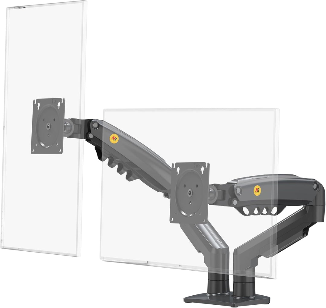 Ergosolid Desktop-Halterung für 2 PC-Bildschirme (17-27 Zoll), verstellbar in Mehreren Achsen, Drehg
