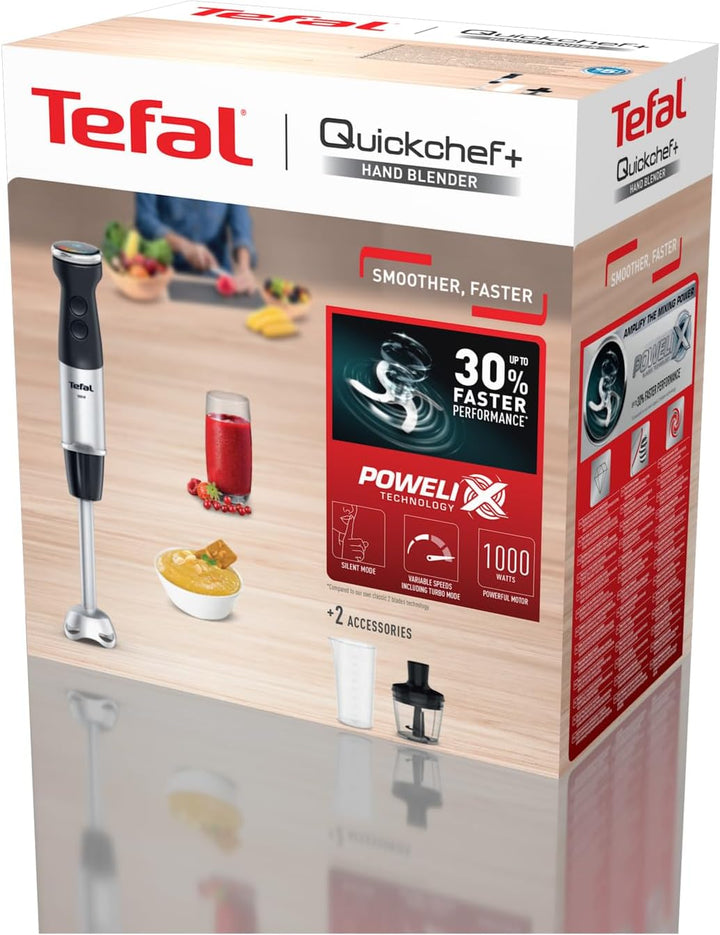 Tefal Quickchef+ 2-in-1 Stabmixer und Zerkleinerer, 1000 W, intuitive Geschwindigkeitsregelung, Turb