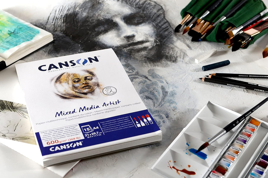 Canson Mix Media Artist Block, A4, 15 Blatt, 10% fein, 600 g