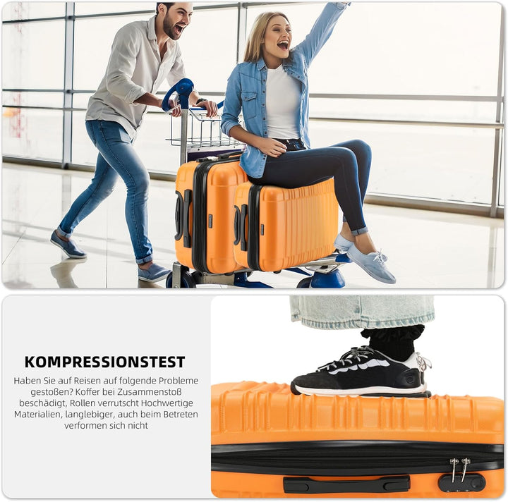 BEIBYE 2088 Zwillingsrollen Reisekoffer Koffer Trolleys Hartschale M-L-XL-Set (Orangen, M) Orangen M