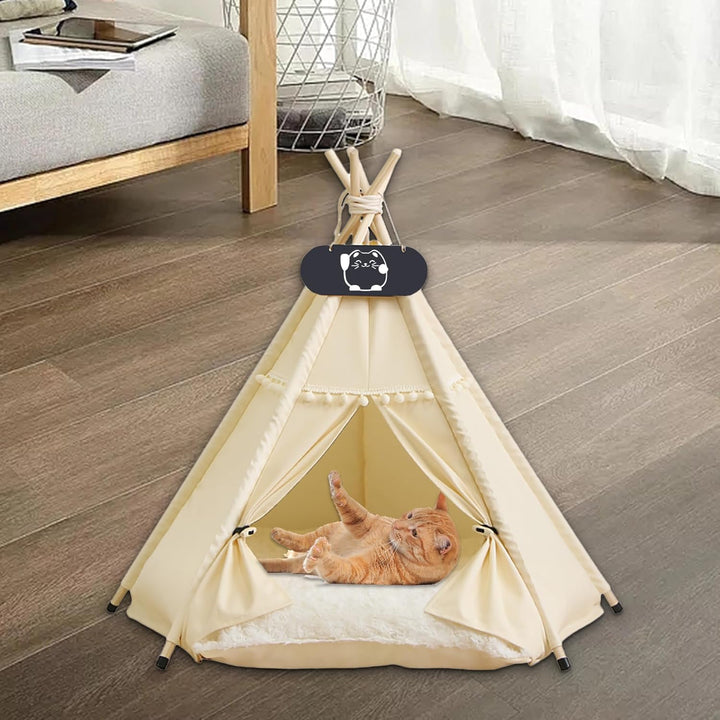 Tipi Zelt für Haustiere mit Doppelseitigem Kissen Hundezelt Abnehmbar und Waschbar Luxery Hundehöhle
