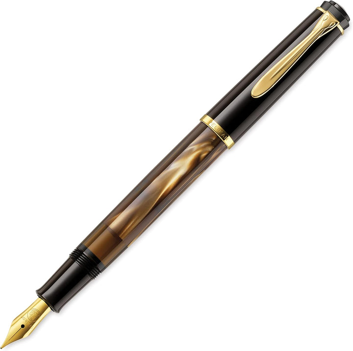Pelikan Füllhalter Classic 200, Braun-Marmoriert, Feder EF (extra-fein), hochwertiger Kolbenfüller i