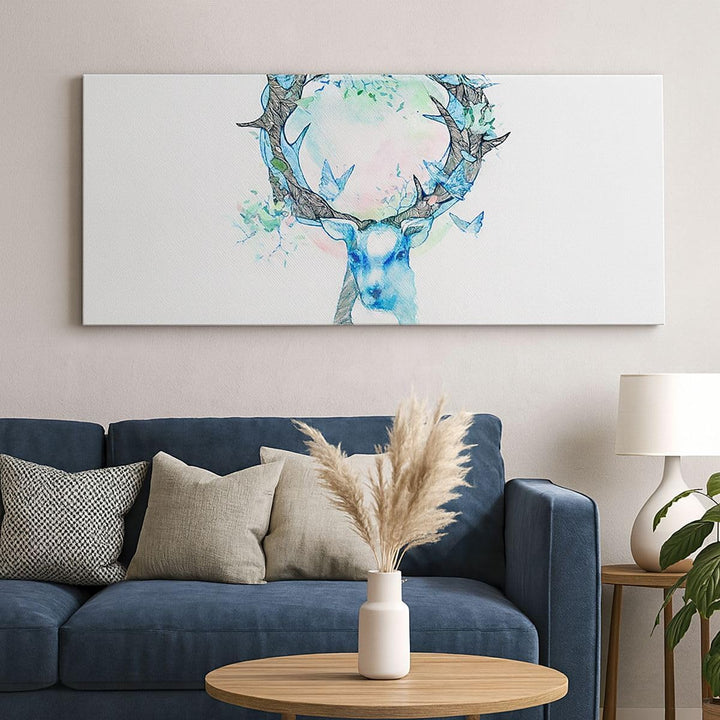 Wandbilder Dekoration Wohnzimmer Hirsch Natur Landschaft Dekoration Bilder auf Leinwand 120x50cm Lei