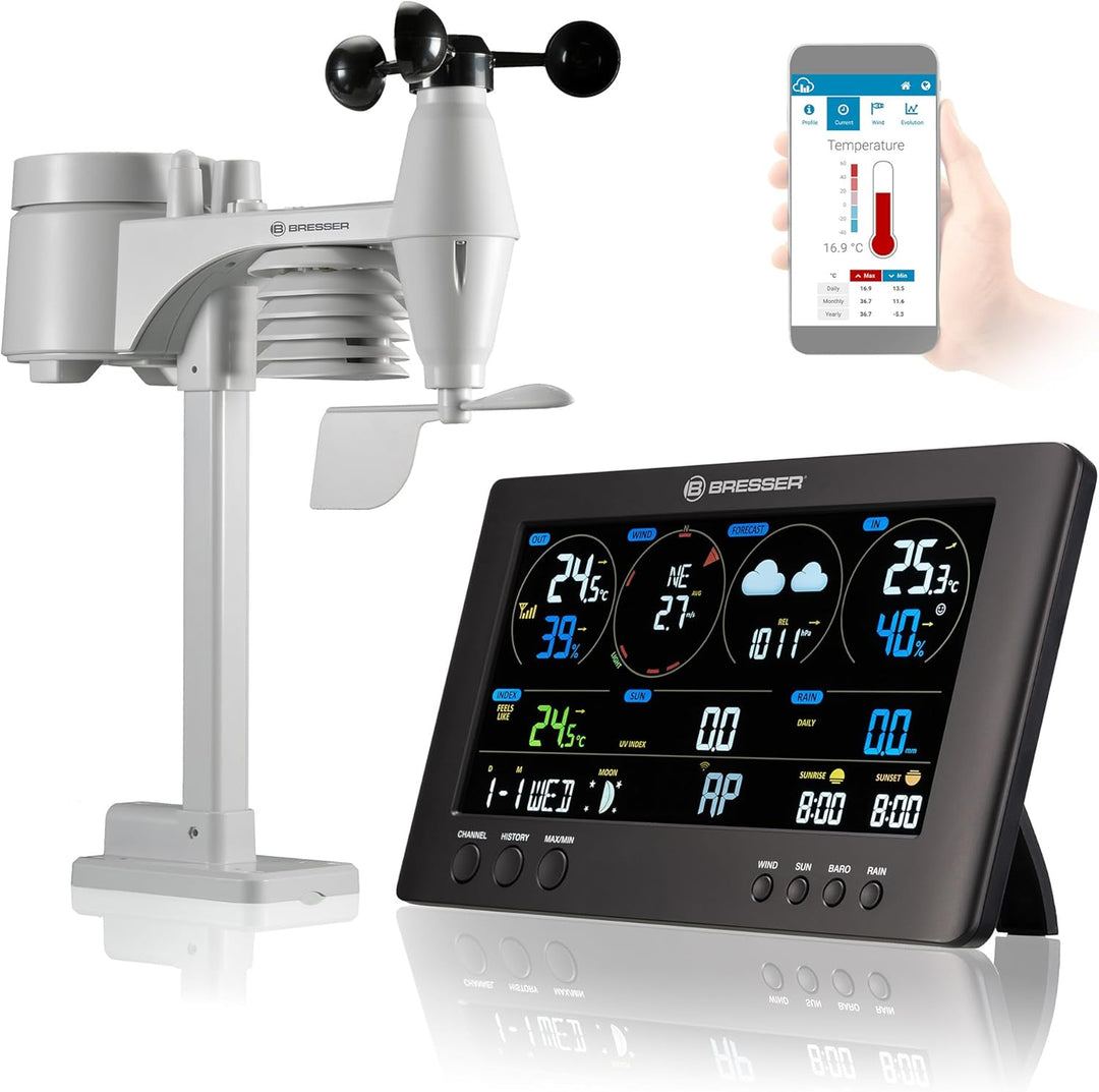 Bresser 7002586 Wetterstation Funk mit Aussensensor ClearView Wettercenter mit WLAN und 7-in-1 Profi