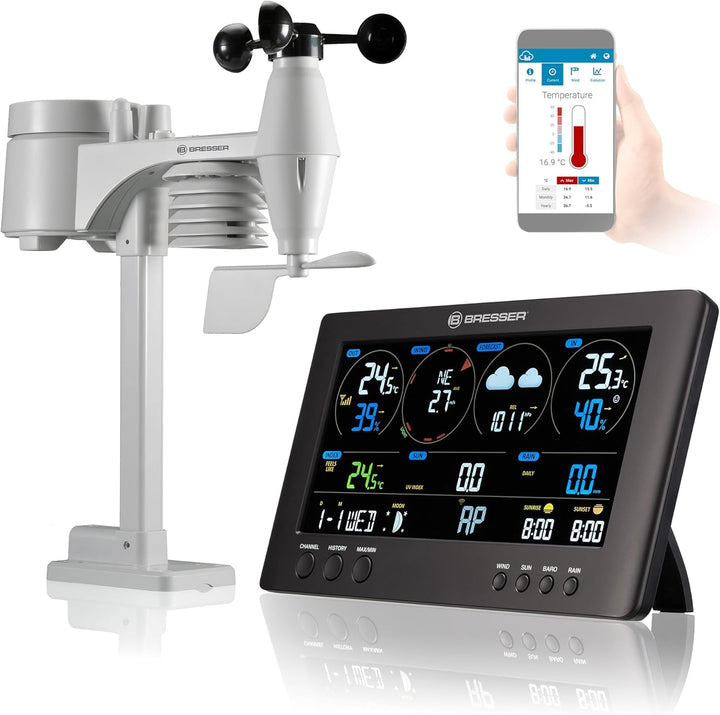 Bresser 7002586 Wetterstation Funk mit Aussensensor ClearView Wettercenter mit WLAN und 7-in-1 Profi