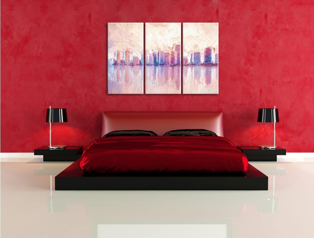 Pixxprint Miami Florida Skyline als Leinwandbild/Grösse: 3 Teilig (120x80 cm) cm/Wandbild/Kunstdruck