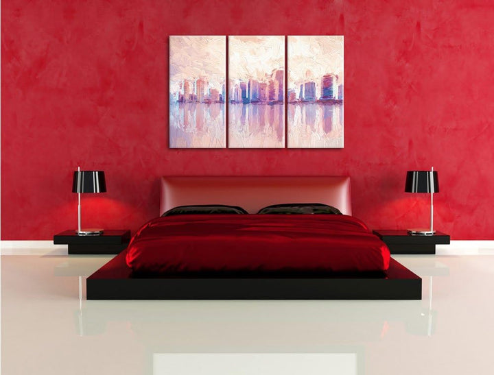 Pixxprint Miami Florida Skyline als Leinwandbild/Grösse: 3 Teilig (120x80 cm) cm/Wandbild/Kunstdruck