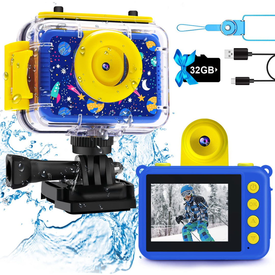 GKTZ Kinderkamera wasserdichte,Unterwasserkamera-1080P Selfie Digitalkamera Fotoapparat für Kinder,