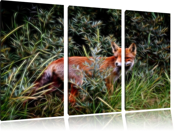 listiger Fuchs im Wildstrauch NewArt 3-Teiler Leinwandbild 120x80 Bild auf Leinwand, XXL riesige Bil