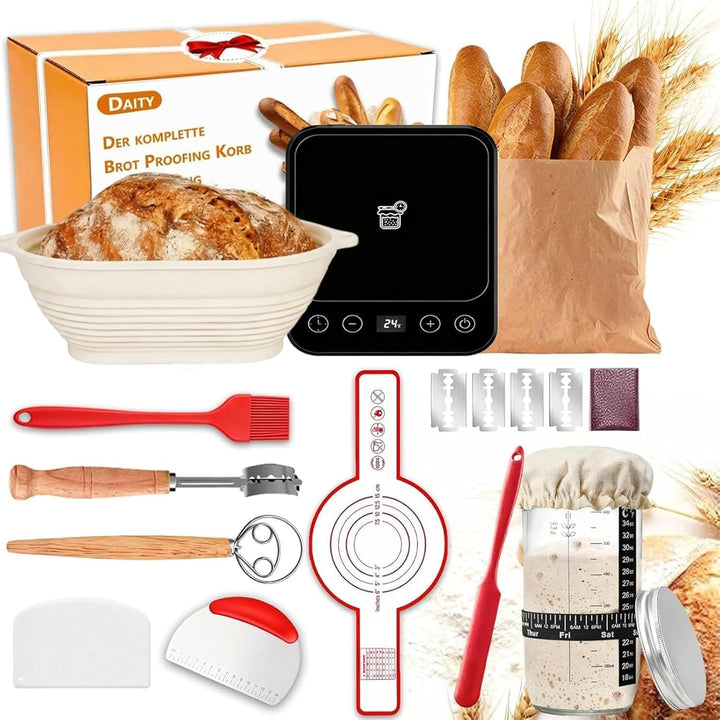 Daity Sauerteig Starter Set, 12-teilig Brot Backen Zubehör mit Sauerteig Wärmer, 28cm Klappbarer Bro