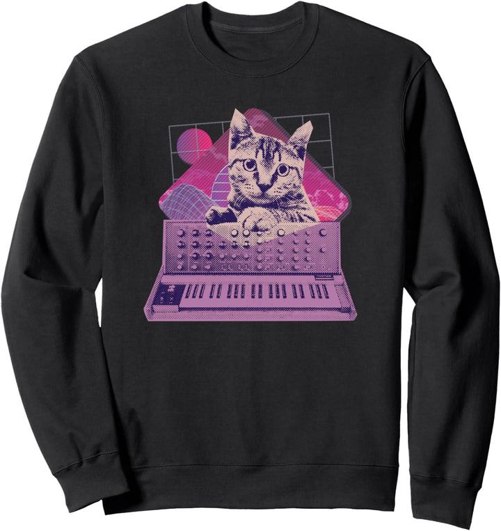 Retro Synthesizer Katze Vaporwave Aesthetic Analog Sweatshirt