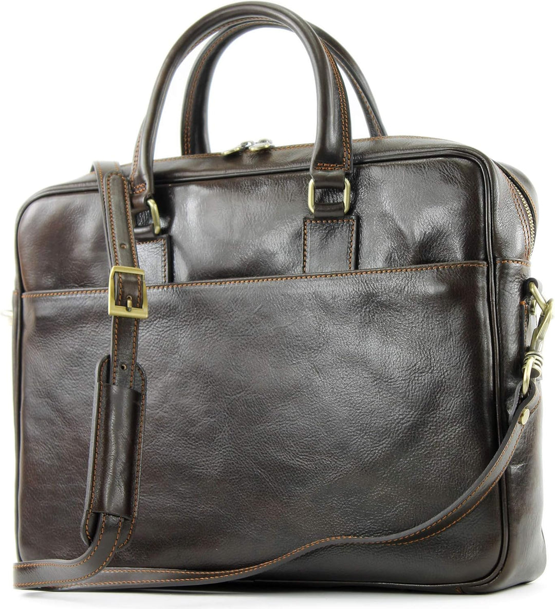 modamoda de - A004 - ital. Business Laptop Reise Tasche Leder Dunkelbraun, Dunkelbraun