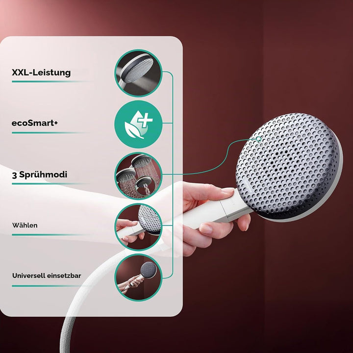 hansgrohe Raindance Alive Select S - wassersparender Duschkopf 5,7 l/min (EcoSmart+), Handbrause mit