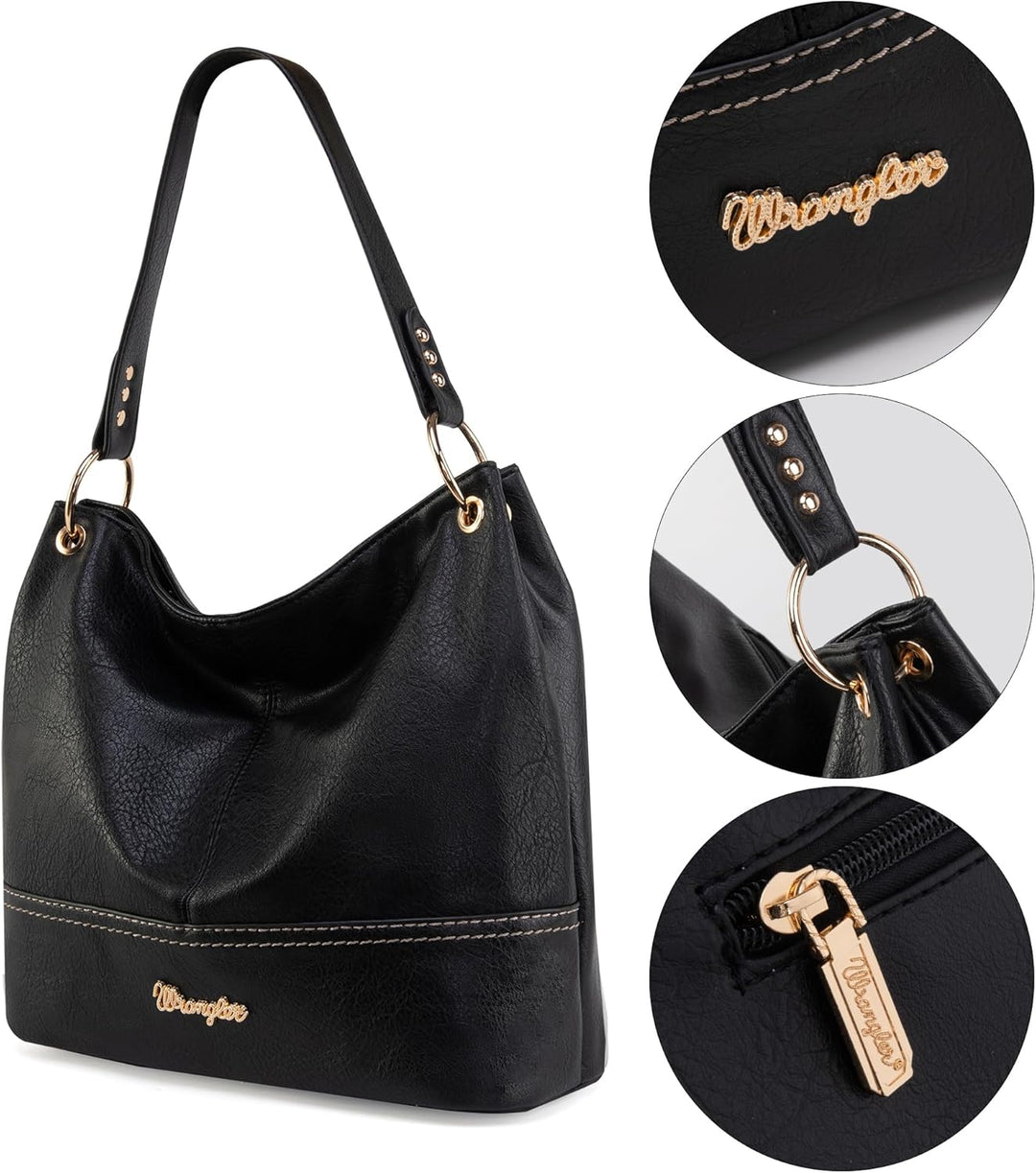 Wrangler Hobo-Taschen für Damen, veganes Leder, Griff oben, Schultertaschen und Handtaschen Einfarbi