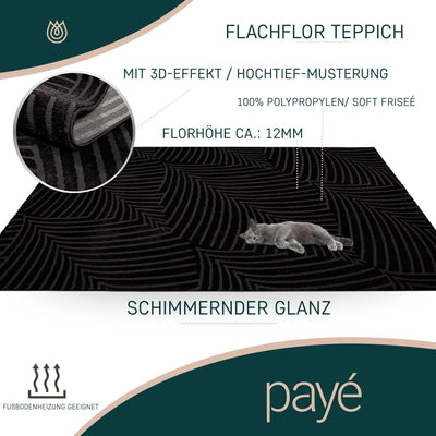 payé Teppich Läufer Flur - 80x300cm - Schwarz Grau Einfarbig Wohnzimmer Uni Geometrische Muster Mode