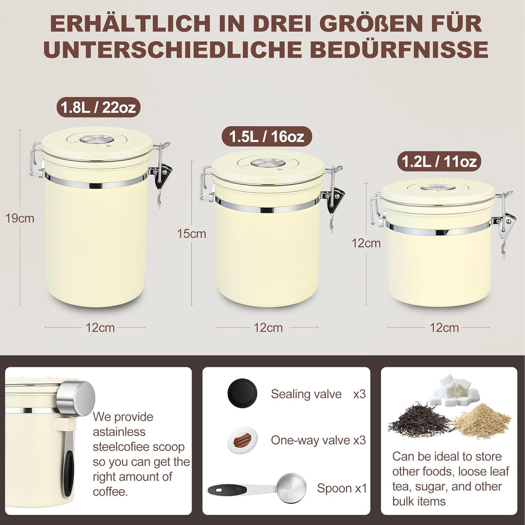ShanSon Kaffeedose, luftdicht, Edelstahl, Kaffeebohnen-Aufbewahrungsbehälter mit Schaufel, Kaffeedos