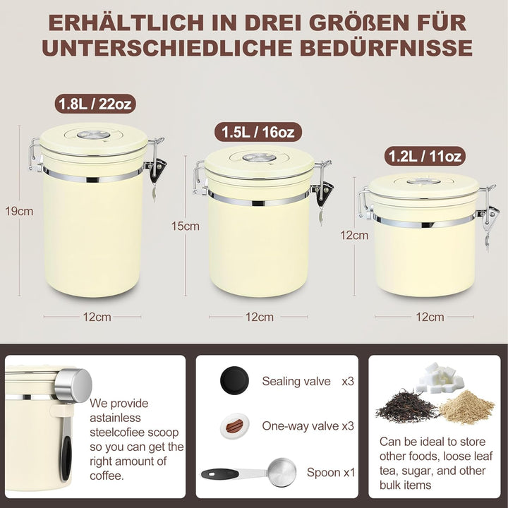 ShanSon Kaffeedose, luftdicht, Edelstahl, Kaffeebohnen-Aufbewahrungsbehälter mit Schaufel, Kaffeedos