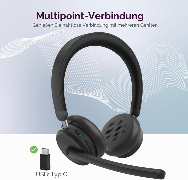 Lenovo 6550 - Headset - On-Ear - Bluetooth - kabellos - aktive Rauschunterdrückung - Schwarz - Zerti