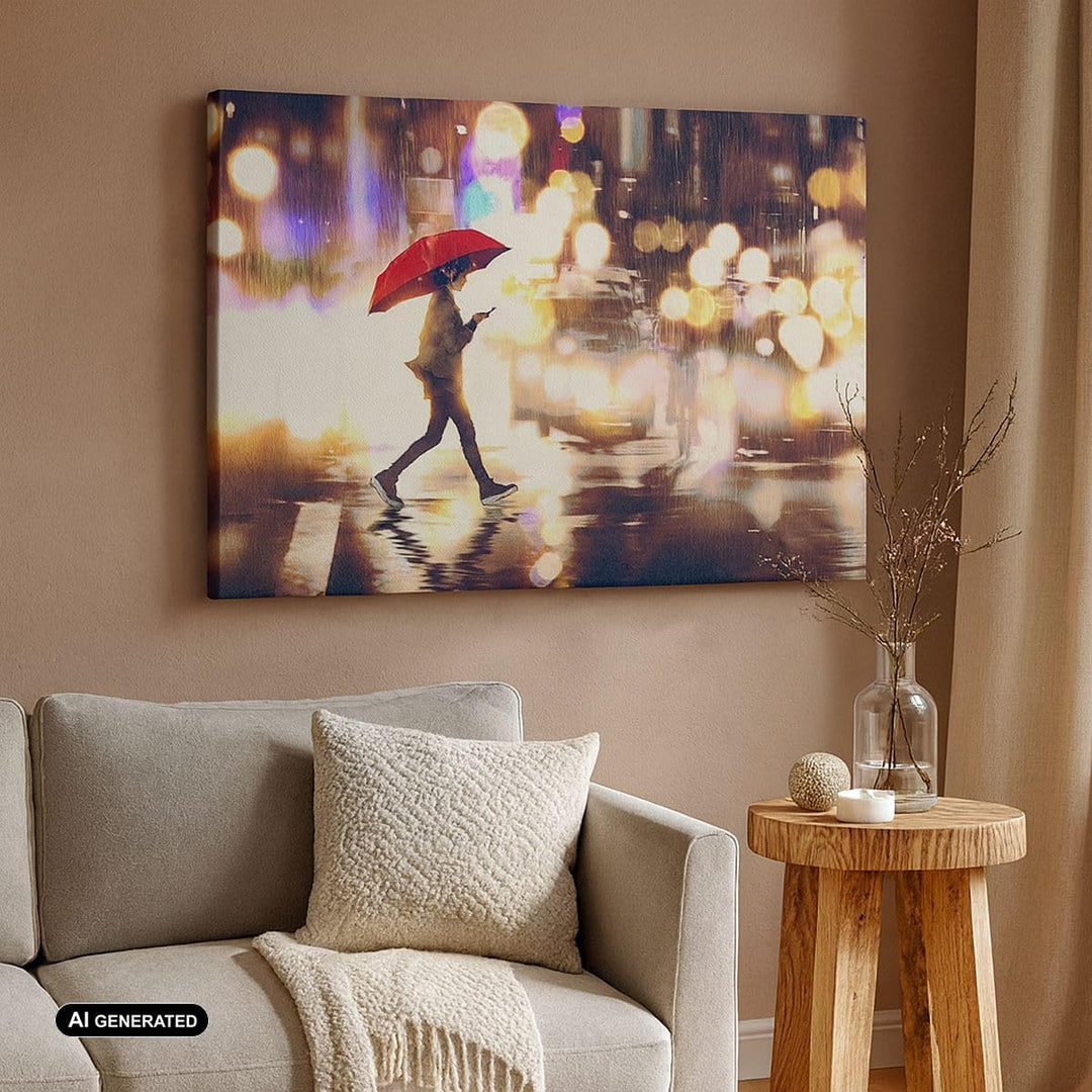 Bilder auf Leinwand 100x70cm Leinwandbild mit Rahmen Stadt Strasse Nacht Gross Wanddeko Bild Schlafz