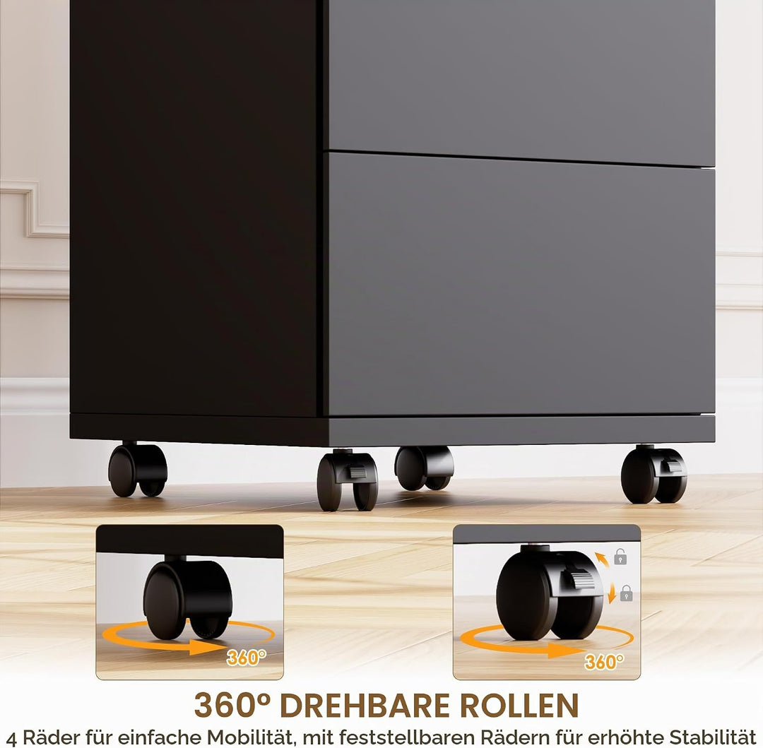HOCSOK Rollcontainer mit Schubladen, Rollcontainer schreibtisch mit Rollen, Büroschrank unter dem Sc