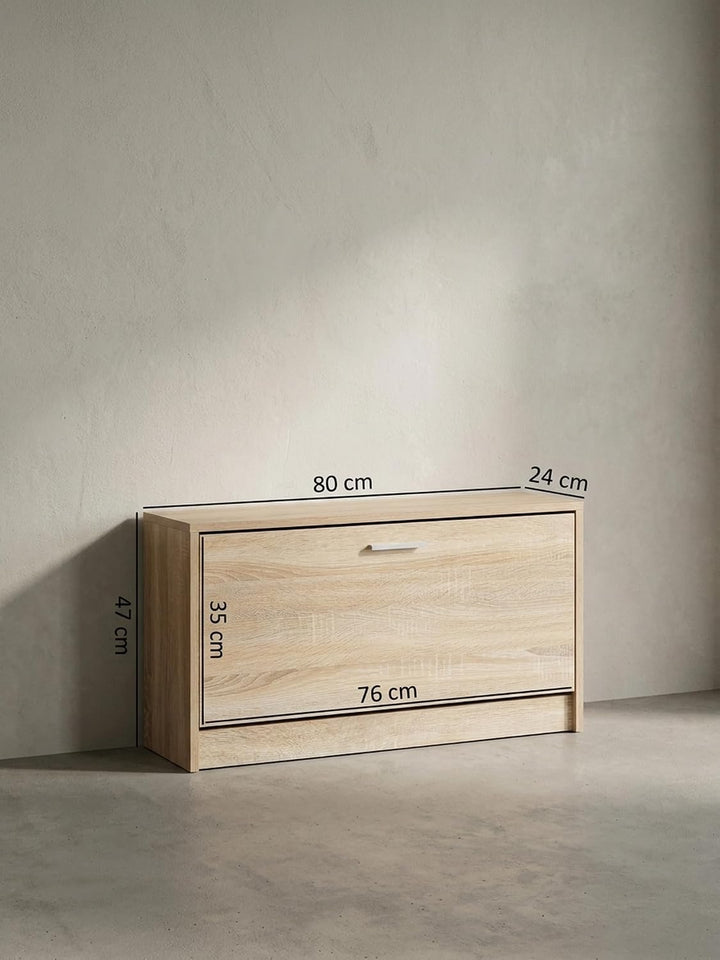 Holz Schuhkipper Bank: Kippfächer, Verstellbarer Einlegeboden, Melaminharzbeschichtung Farbe: Beige,