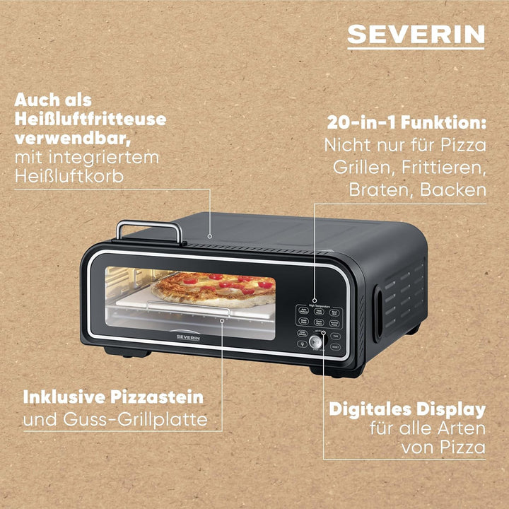 SEVERIN SERICO Digitaler Pizzaofen, elektronischer Pizzabackofen mit Digital-Display & Safe-Touch Ge