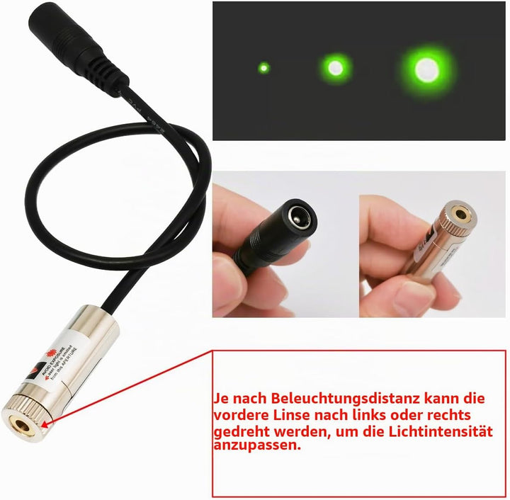 CTRICALVER Lasermodul verstellbares Brennpunkt-Set, Stromversorgungsset + 520 nm Industrielles Laser