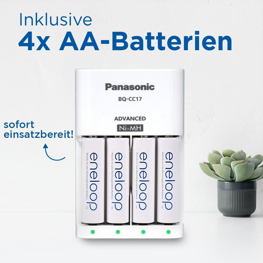 Panasonic eneloop Smart Ladegerät für 1–4 AA/AAA NI-MH-Akkus, mit 4 LED-Anzeigen und 7 Sicherheitsfu