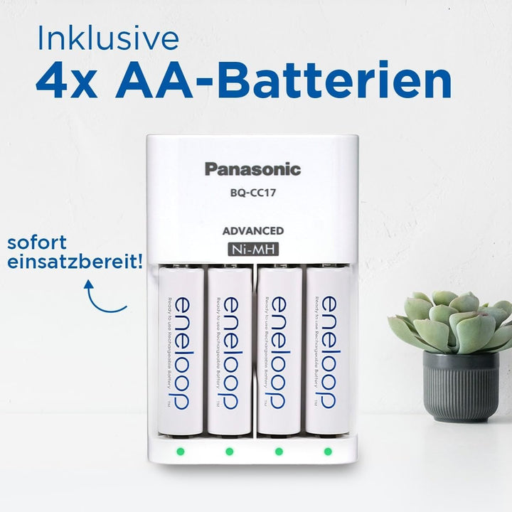 Panasonic eneloop Smart Ladegerät für 1–4 AA/AAA NI-MH-Akkus, mit 4 LED-Anzeigen und 7 Sicherheitsfu