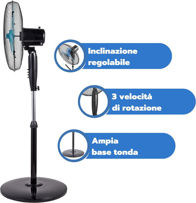 ARDES - Standventilator, leistungsstark, leise, 3 Flügel, 40 cm, oszillierend, mit verstellbarer Höh