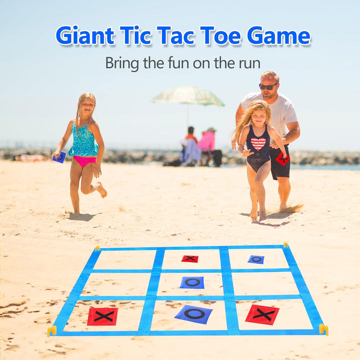CWLAKON Riesiges Tic Tac Toe 1.2m Grosses & Sitzsäcke Outdoor Spielset Hofwurfspiel für Kinder und E