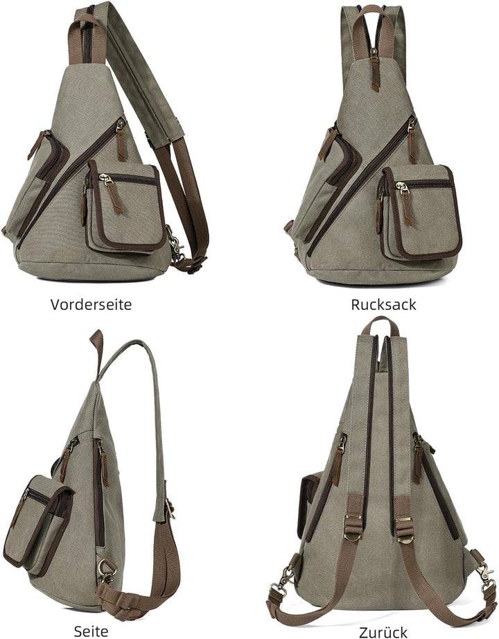 KL928 Canvas Sling Bag Herren und Damen, Crossbody Brusttasche Schulterrucksack Schultertasche Rucks